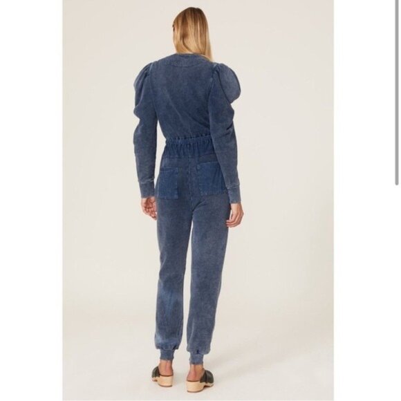 Ulla Johnson Indigo Acid Blue Sadie Puff-Sleeve 6-pocket Banded Cuffs Jumpsuit S - Picture 6 of 13